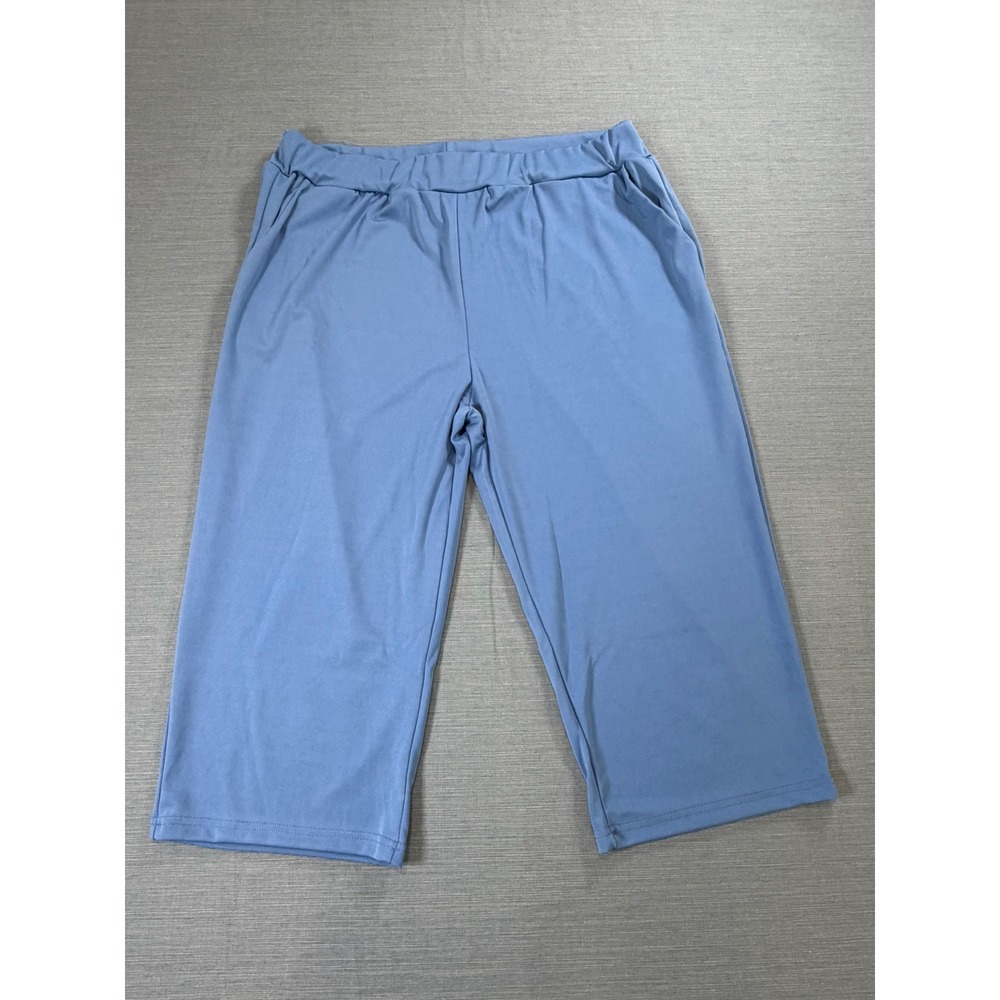 Unbranded Women XL Blue Cropped Lounge Pants Elastic Waist Capri Wide Leg Pocket